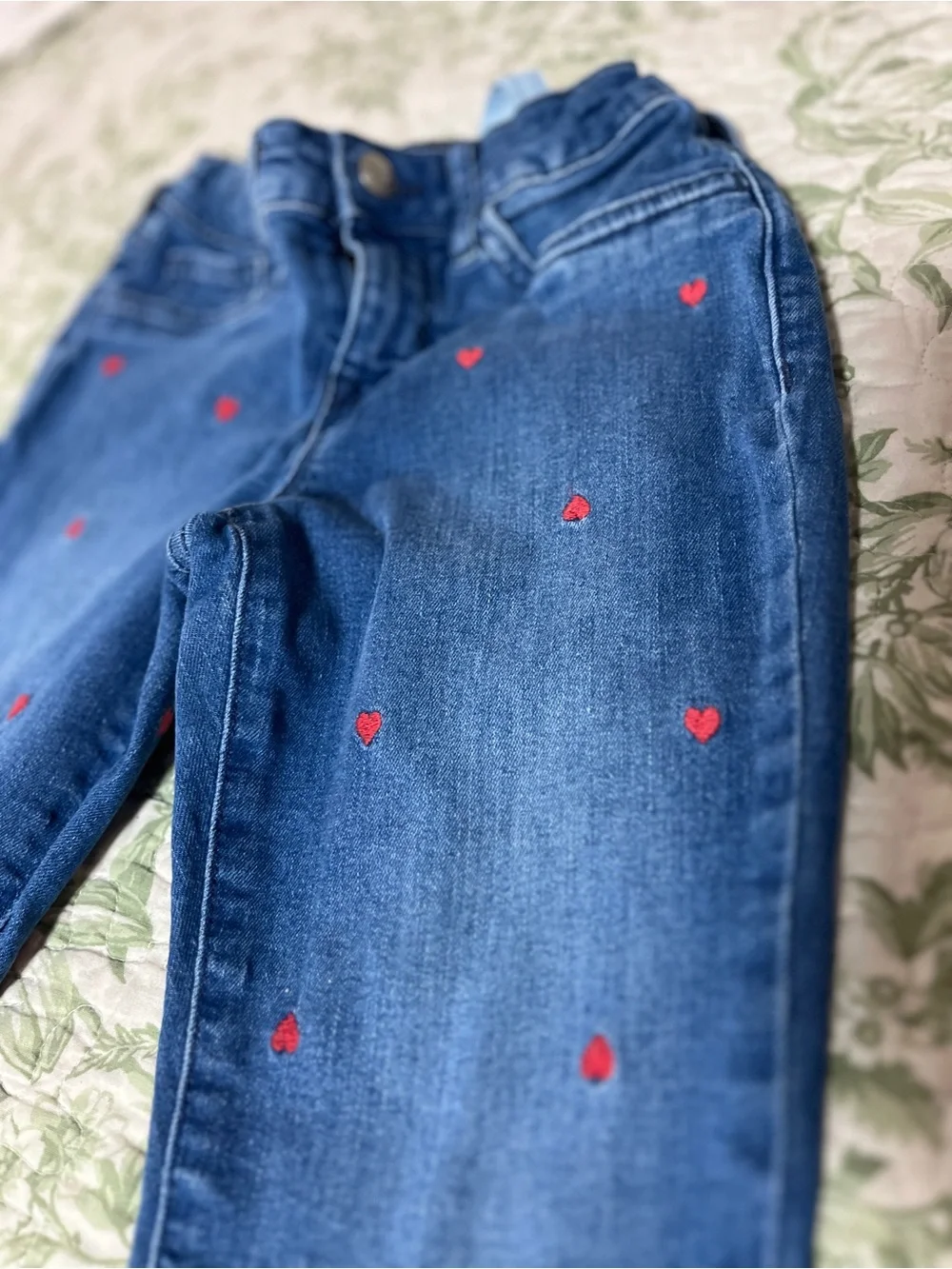 Girls Gap Denim Stretch Begging Size 10 Heart Embroidered